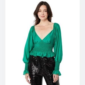 WAYF Heartbreaker Smocked Waist Top Pine Green